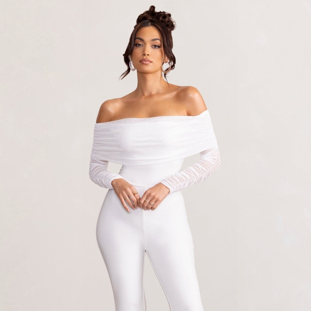 Club L London Whisper White Ruched Jumpsuit